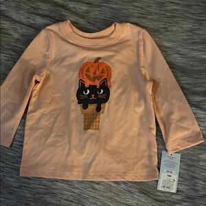 Cat & Jack Peach Long Sleeve Shirt with Cat and Pumpkin Design